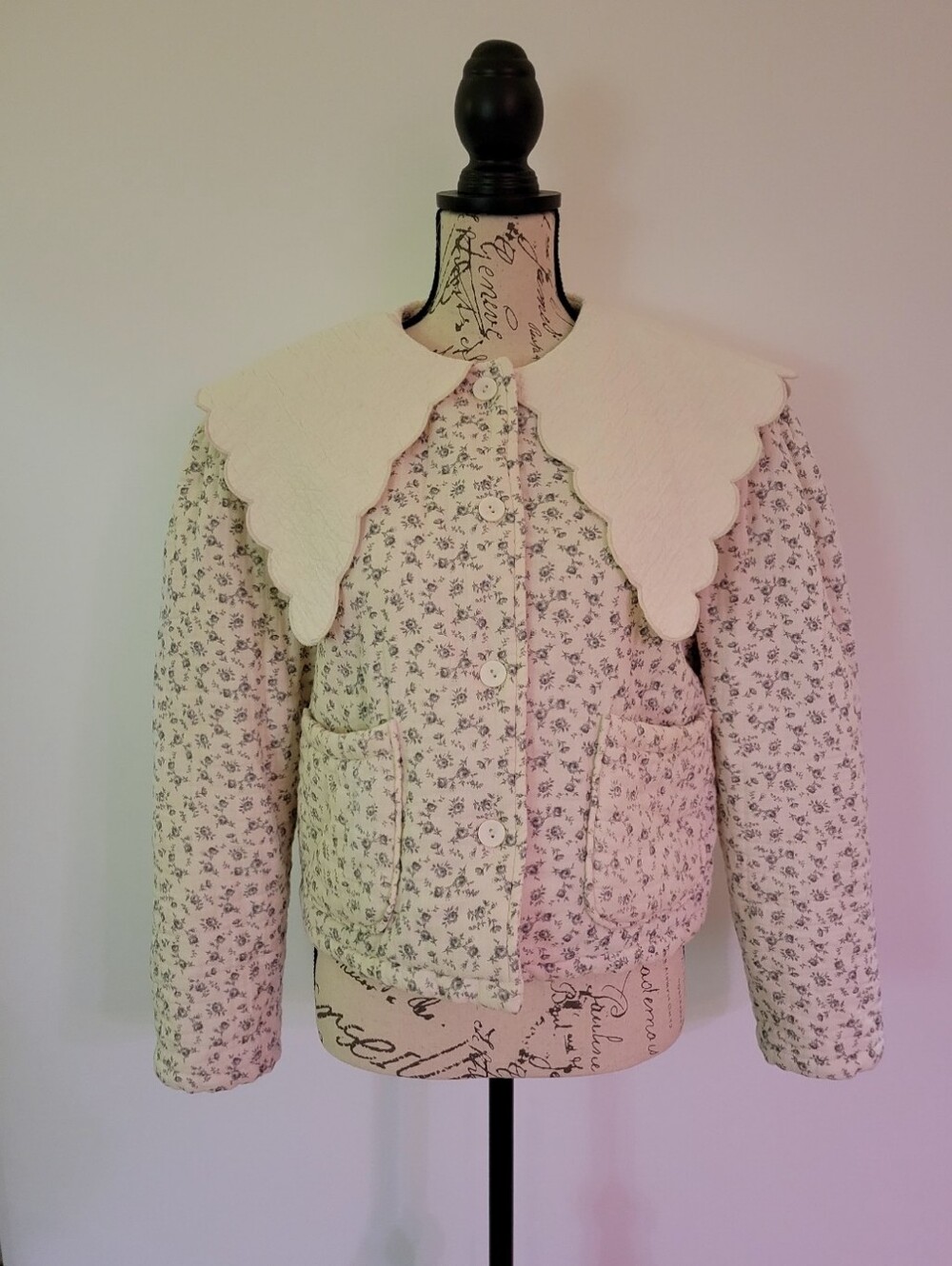 Monbebe Blue & White Floral Cottagecore Peasant 100% Cotton Jacket Size M